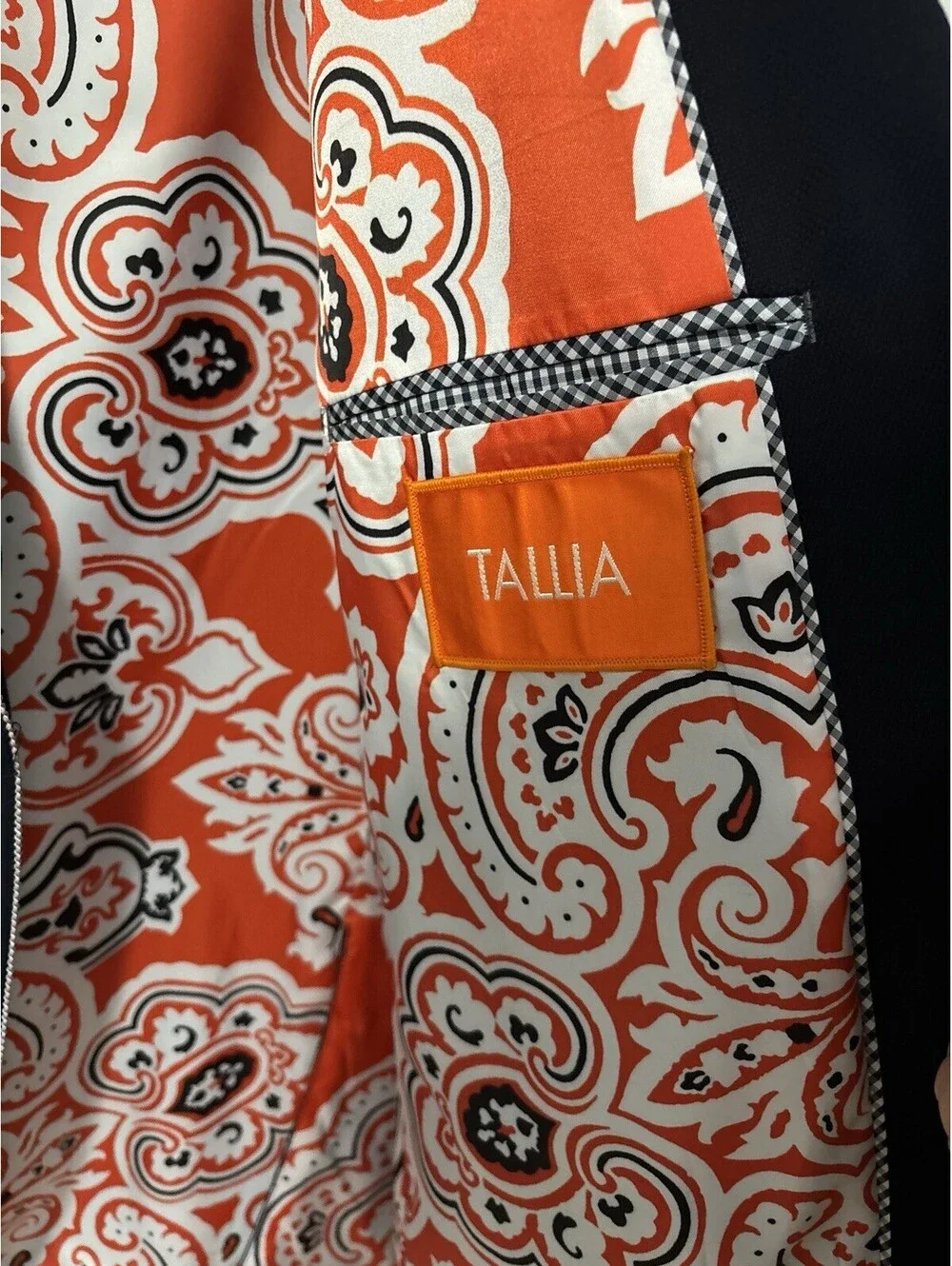 Tallia Men’s Sports Coat Blazer Navy Blue White Piping Vibrant red Paisley 48L